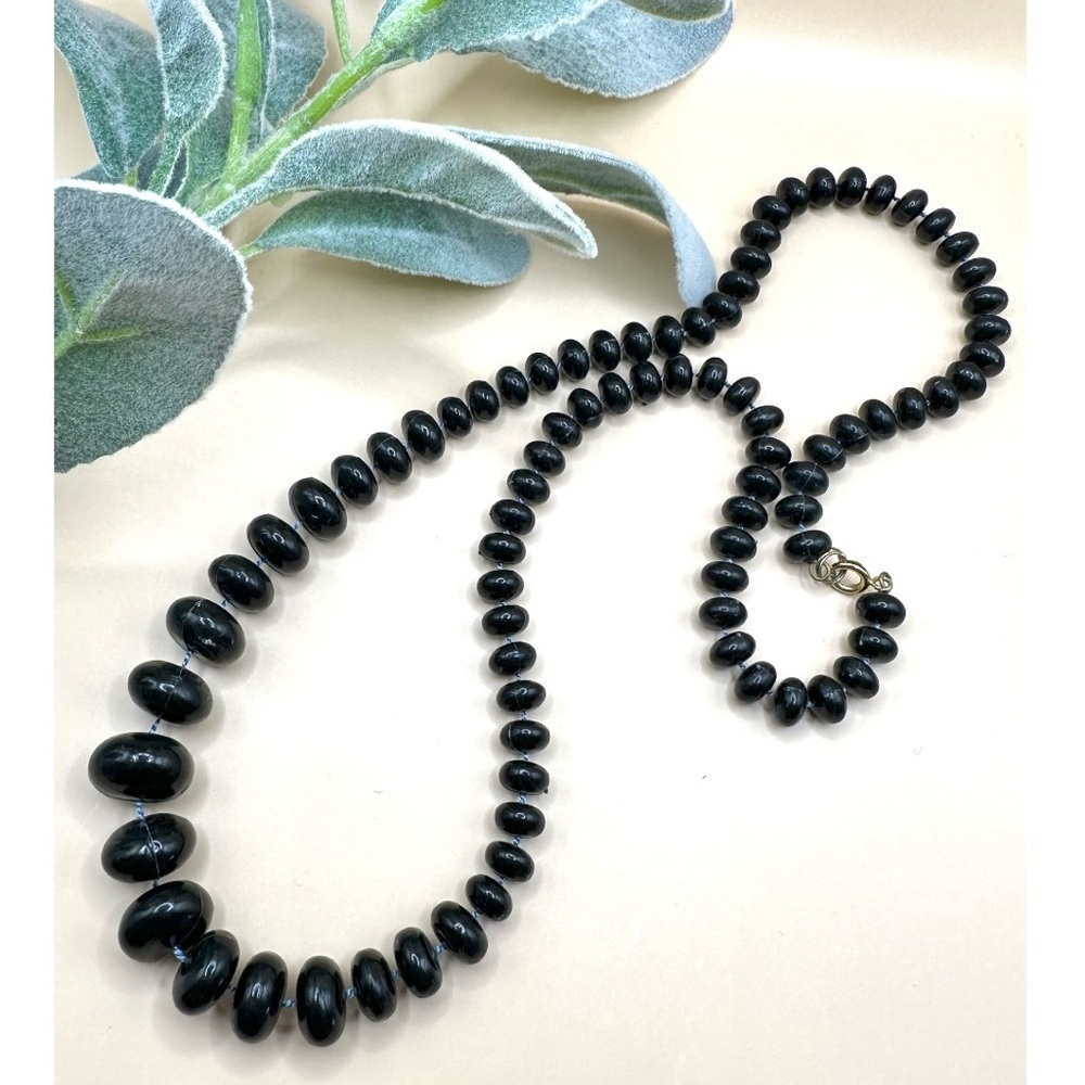Vintage long black beaded necklace